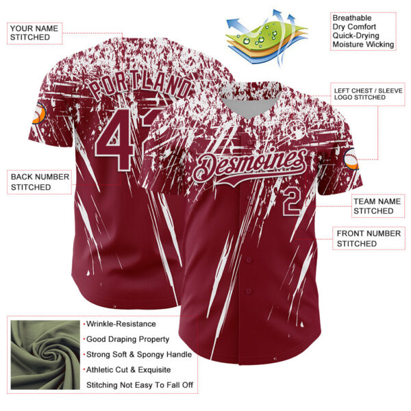 Custom Crimson White Distressed Scratch Brush Stroke Authentic Baseball Jersey