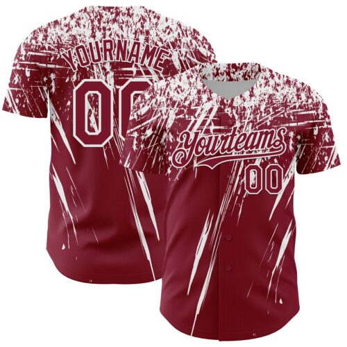 3DPattern13461 Custom Crimson White Distressed Scratch Brush Stroke Authentic Baseball Jersey
