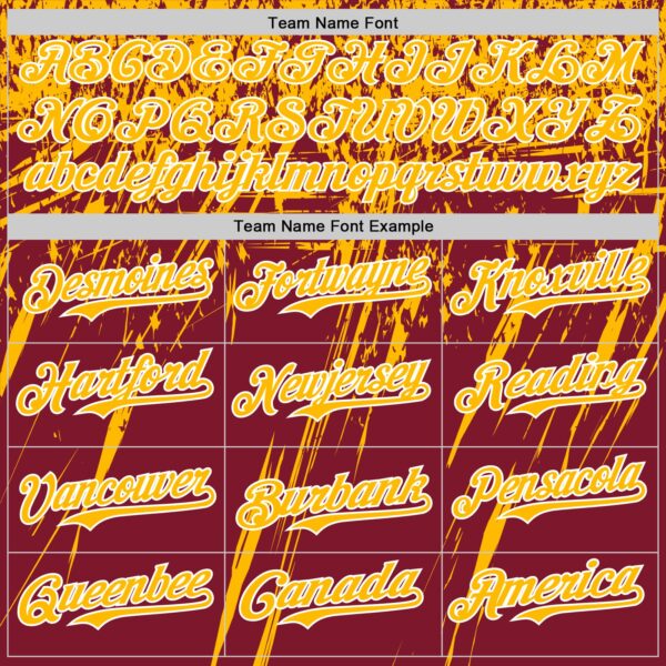 Custom Crimson Gold-White Distressed Scratch Brush Stroke Authentic Baseball Jersey