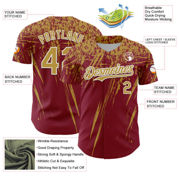 Custom Crimson Old Gold-White Distressed Scratch Brush Stroke Authentic Baseball Jersey
