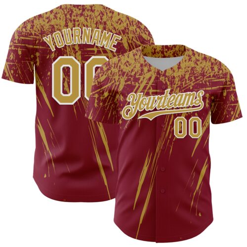 3DPattern13463 Custom Crimson Old Gold-White Distressed Scratch Brush Stroke Authentic Baseball Jersey
