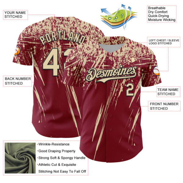 Custom Crimson Cream-Black Distressed Scratch Brush Stroke Authentic Baseball Jersey