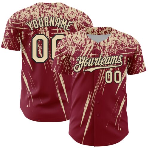 3DPattern13465 Custom Crimson Cream-Black Distressed Scratch Brush Stroke Authentic Baseball Jersey