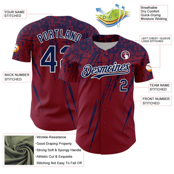 Custom Crimson Navy-White Distressed Scratch Brush Stroke Authentic Baseball Jersey