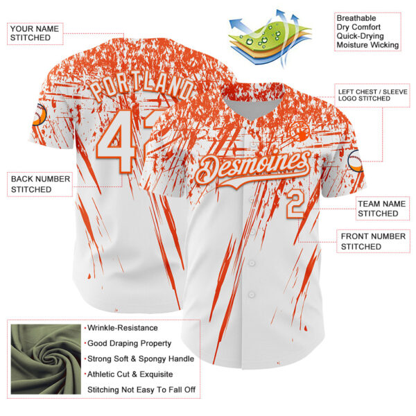 Custom White Orange Distressed Scratch Brush Stroke Authentic Baseball Jersey