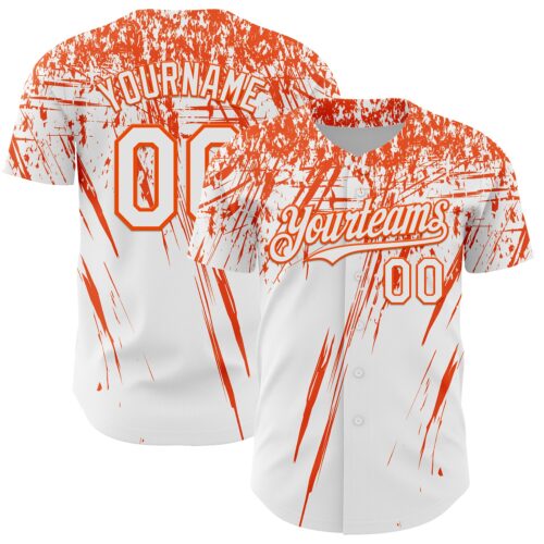 3DPattern13473 Custom White Orange Distressed Scratch Brush Stroke Authentic Baseball Jersey