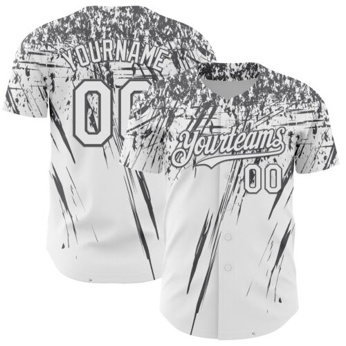 3DPattern13474 Custom White Steel Gray Distressed Scratch Brush Stroke Authentic Baseball Jersey