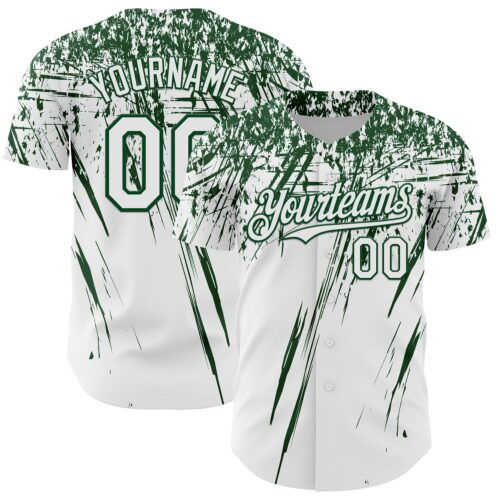 3DPattern13475 Custom White Green Distressed Scratch Brush Stroke Authentic Baseball Jersey