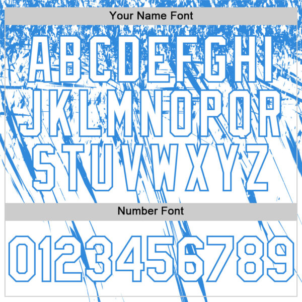 Custom White Electric Blue Distressed Scratch Brush Stroke Authentic Baseball Jersey