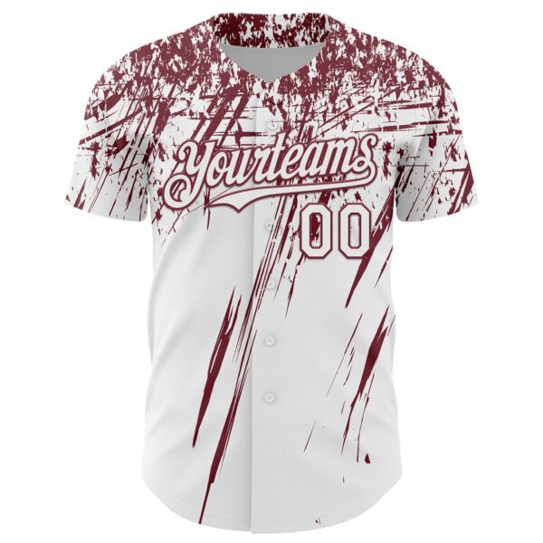 Custom White Burgundy Distressed Scratch Brush Stroke Authentic Baseball Jersey