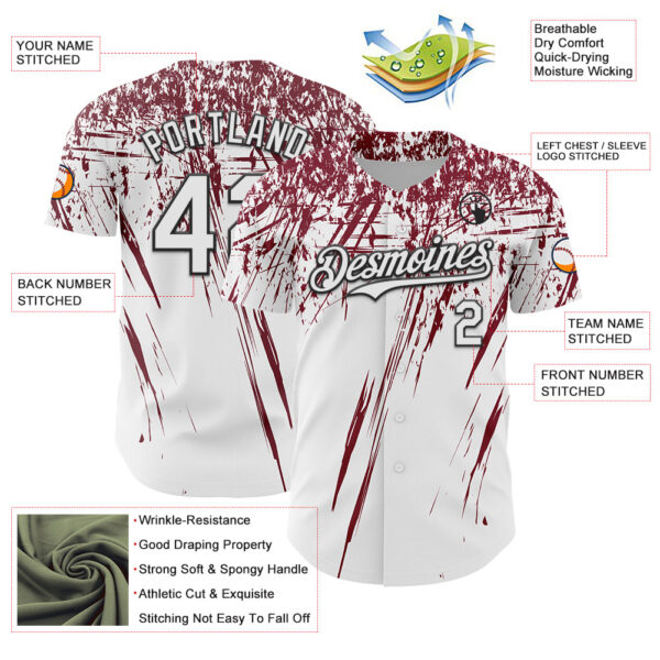 Custom White Crimson-Black Distressed Scratch Brush Stroke Authentic Baseball Jersey