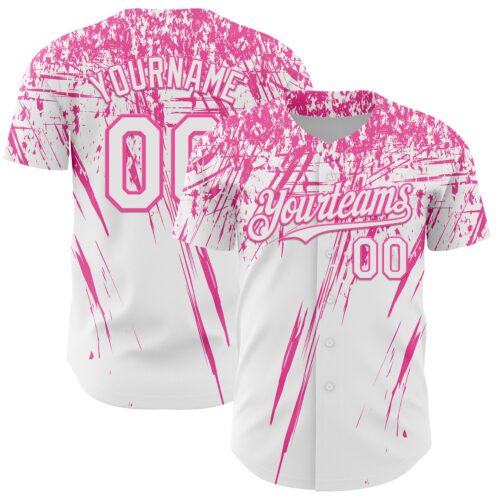 3DPattern13481 Custom White Pink Distressed Scratch Brush Stroke Authentic Baseball Jersey