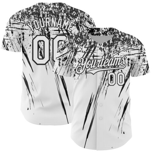 3DPattern13483 Custom White Black Distressed Scratch Brush Stroke Authentic Baseball Jersey