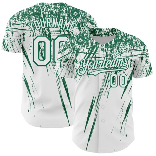 3DPattern13486 Custom White Kelly Green Distressed Scratch Brush Stroke Authentic Baseball Jersey