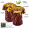 Custom Burgundy Gold-White Distressed Scratch Brush Stroke Authentic Baseball Jersey