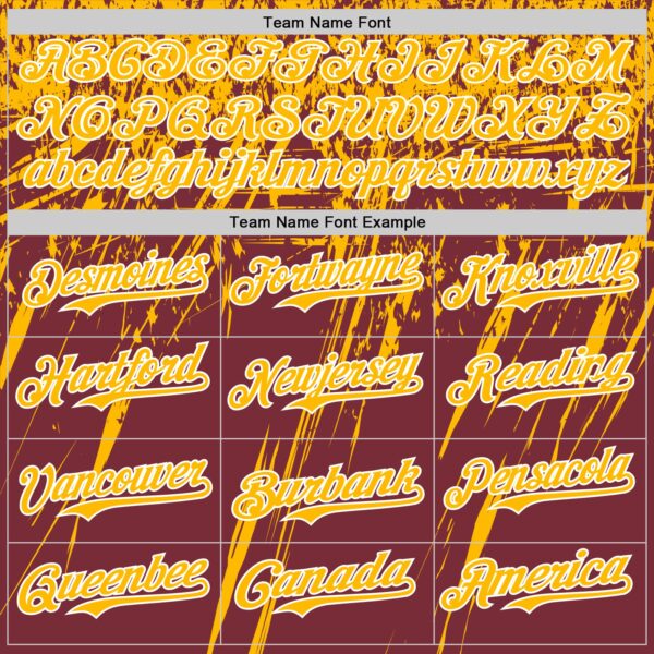 Custom Burgundy Gold-White Distressed Scratch Brush Stroke Authentic Baseball Jersey