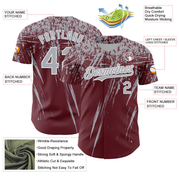 Custom Burgundy Gray-White Distressed Scratch Brush Stroke Authentic Baseball Jersey