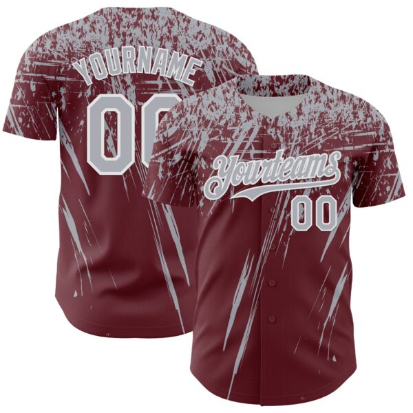 Custom Burgundy Gray-White Distressed Scratch Brush Stroke Authentic Baseball Jersey