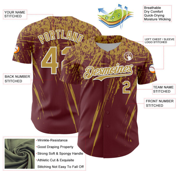 Custom Burgundy Old Gold-White Distressed Scratch Brush Stroke Authentic Baseball Jersey
