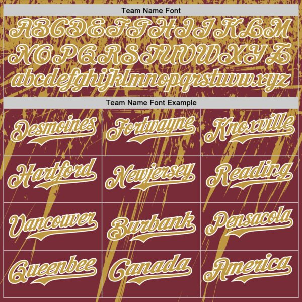 Custom Burgundy Old Gold-White Distressed Scratch Brush Stroke Authentic Baseball Jersey
