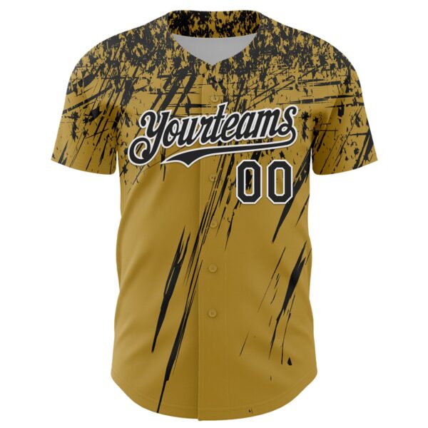 Custom Old Gold Black-White Distressed Scratch Brush Stroke Authentic Baseball Jersey