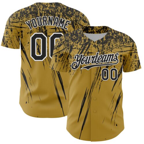 3DPattern13505 Custom Old Gold Black-White Distressed Scratch Brush Stroke Authentic Baseball Jersey