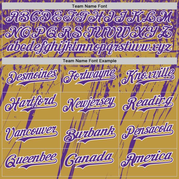 Custom Old Gold Purple-White Distressed Scratch Brush Stroke Authentic Baseball Jersey