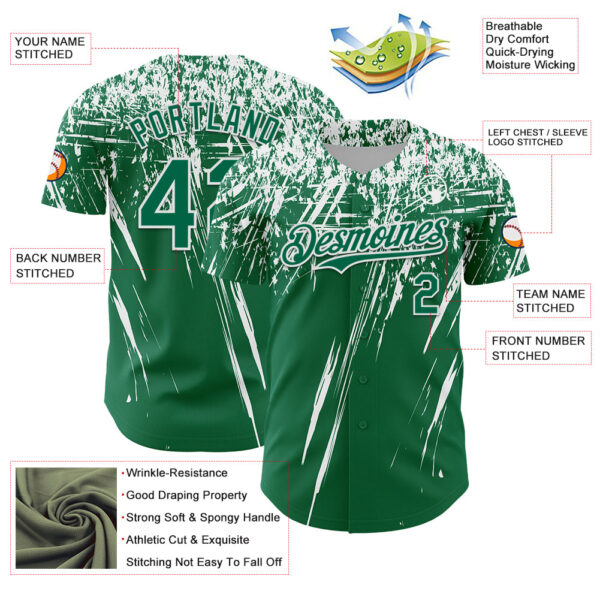 Custom Kelly Green White Distressed Scratch Brush Stroke Authentic Baseball Jersey