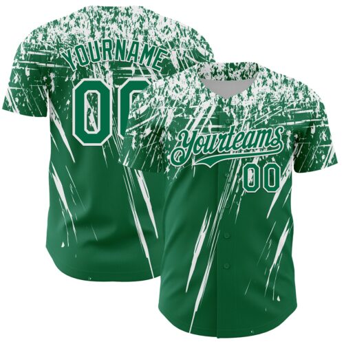 3DPattern13547 Custom Kelly Green White Distressed Scratch Brush Stroke Authentic Baseball Jersey