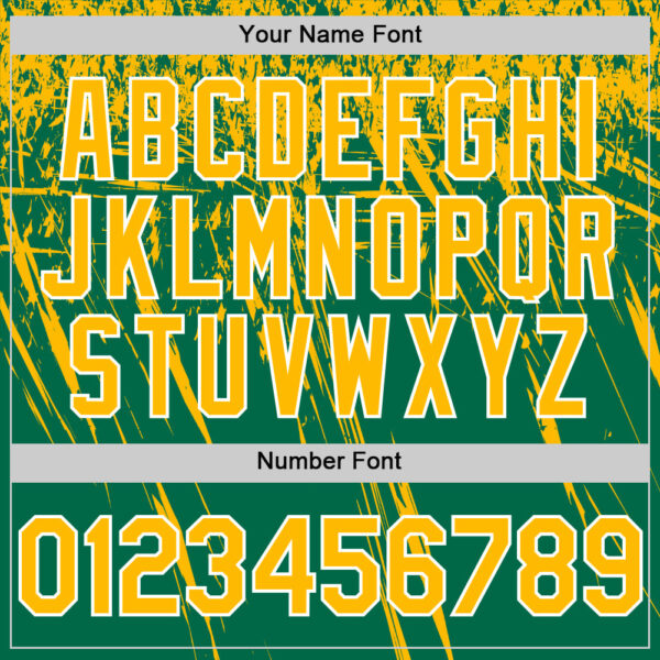 Custom Kelly Green Gold-White Distressed Scratch Brush Stroke Authentic Baseball Jersey
