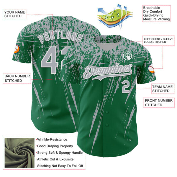 Custom Kelly Green Gray-White Distressed Scratch Brush Stroke Authentic Baseball Jersey