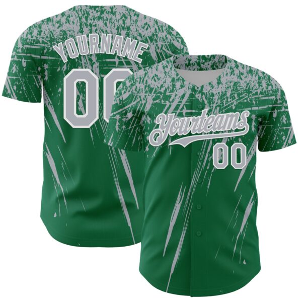 Custom Kelly Green Gray-White Distressed Scratch Brush Stroke Authentic Baseball Jersey