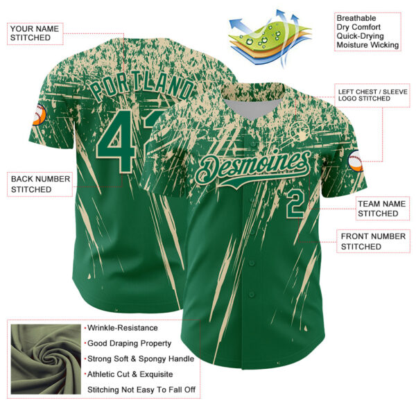 Custom Kelly Green Cream Distressed Scratch Brush Stroke Authentic Baseball Jersey