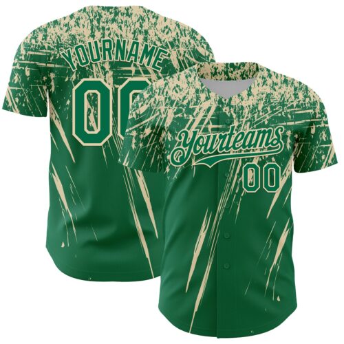 3DPattern13553 Custom Kelly Green Cream Distressed Scratch Brush Stroke Authentic Baseball Jersey