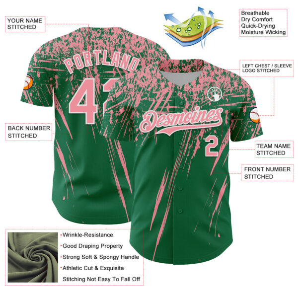 Custom Kelly Green Medium Pink-White Distressed Scratch Brush Stroke Authentic Baseball Jersey