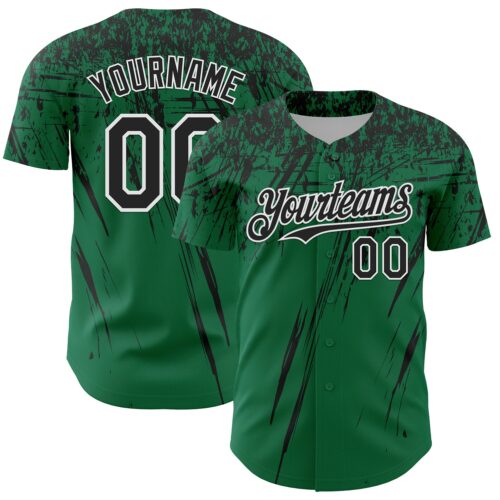 3DPattern13558 Custom Kelly Green Black-White Distressed Scratch Brush Stroke Authentic Baseball Jersey