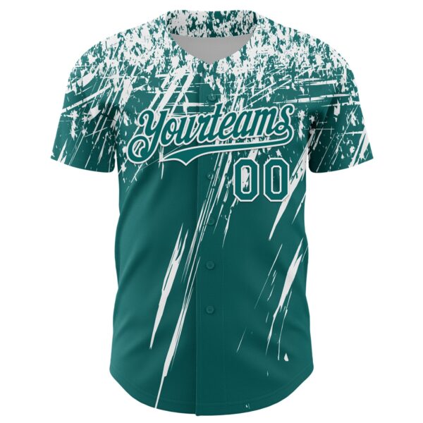 Custom Teal White Distressed Scratch Brush Stroke Authentic Baseball Jersey