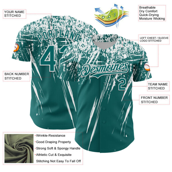 Custom Teal White Distressed Scratch Brush Stroke Authentic Baseball Jersey