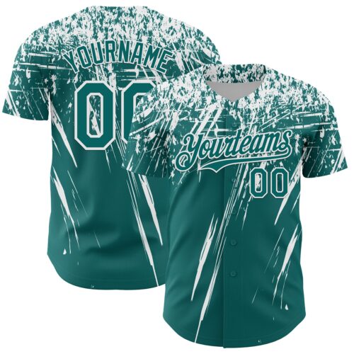 3DPattern13559 Custom Teal White Distressed Scratch Brush Stroke Authentic Baseball Jersey