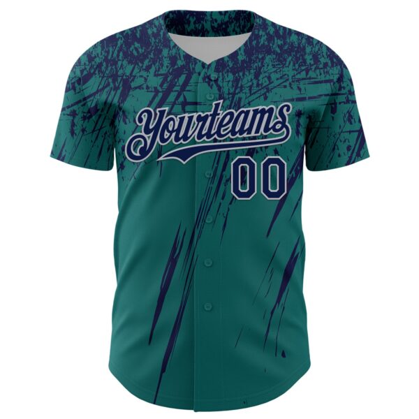 Custom Teal Navy-Gray Distressed Scratch Brush Stroke Authentic Baseball Jersey