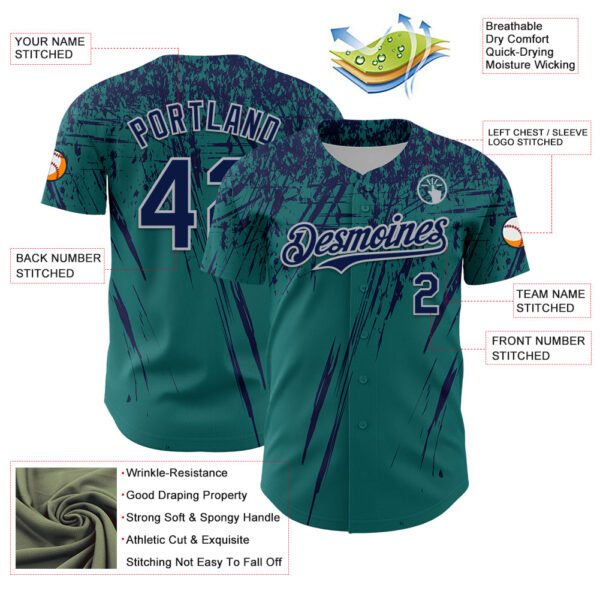 Custom Teal Navy-Gray Distressed Scratch Brush Stroke Authentic Baseball Jersey