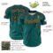 Custom Teal Black-Old Gold Distressed Scratch Brush Stroke Authentic Baseball Jersey