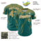 Custom Teal Old Gold-White Distressed Scratch Brush Stroke Authentic Baseball Jersey