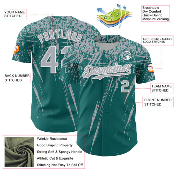 Custom Teal Gray-White Distressed Scratch Brush Stroke Authentic Baseball Jersey