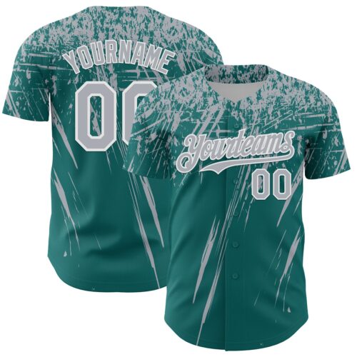 3DPattern13565 Custom Teal Gray-White Distressed Scratch Brush Stroke Authentic Baseball Jersey