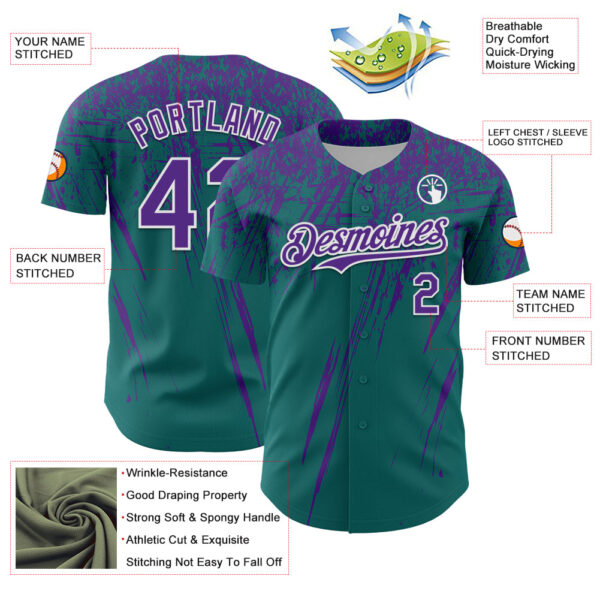 Custom Teal Purple-White Distressed Scratch Brush Stroke Authentic Baseball Jersey
