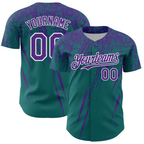3DPattern13566 Custom Teal Purple-White Distressed Scratch Brush Stroke Authentic Baseball Jersey