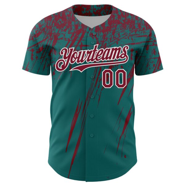 Custom Teal Crimson-White Distressed Scratch Brush Stroke Authentic Baseball Jersey