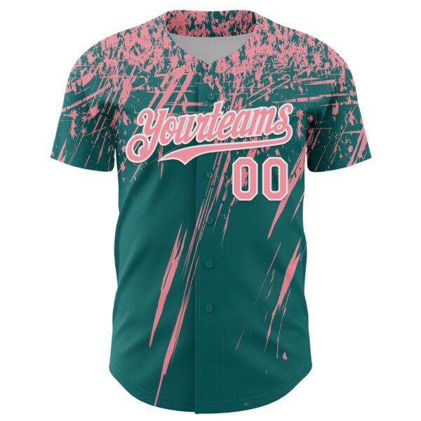 Custom Teal Medium Pink-White Distressed Scratch Brush Stroke Authentic Baseball Jersey
