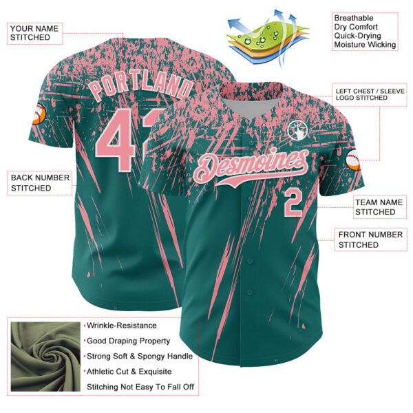 Custom Teal Medium Pink-White Distressed Scratch Brush Stroke Authentic Baseball Jersey